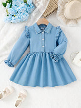 1pc Long Sleeve Denim Collared Dress, Slim Fit, Fashionable College Style, For Summer And Fall